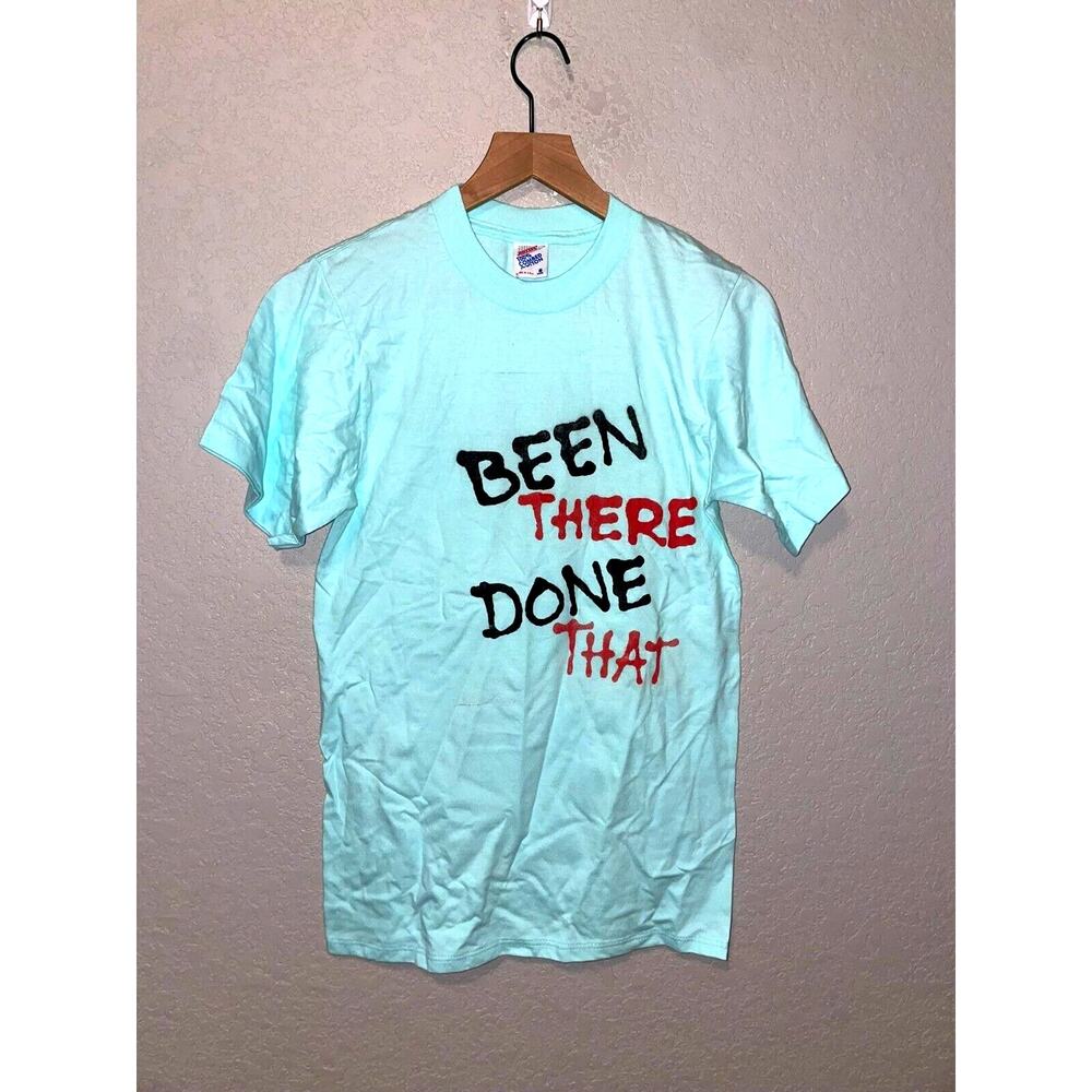 Vintage Been Ther Done That Test Print Shirt Blue Bird Eagle Small Tee VTG 90s